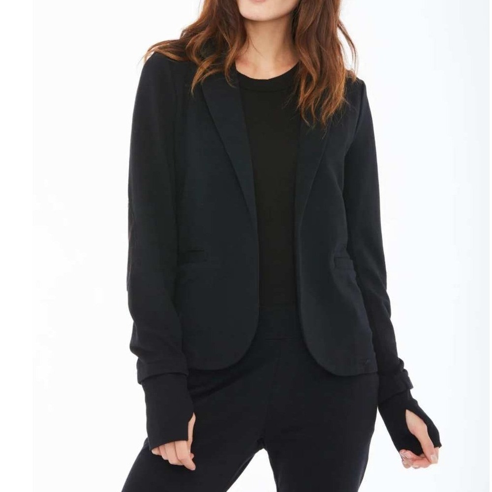 Sundays Lise Lux French Terry Blazer Size Small Black Thumbholes Elbow Patchs